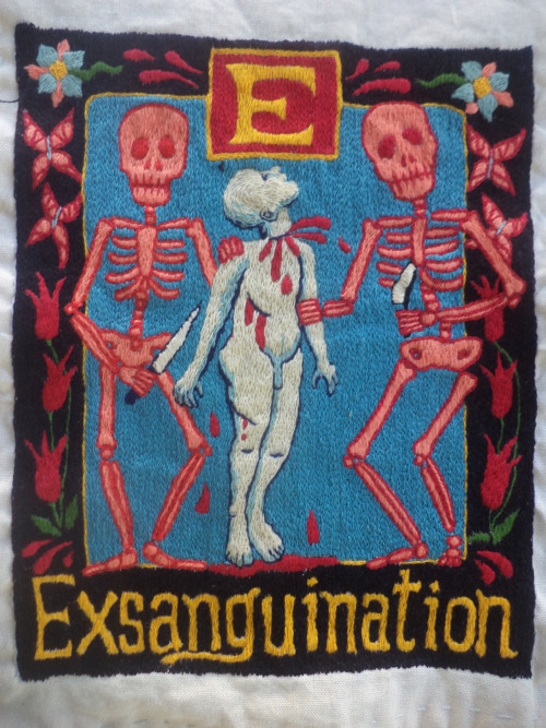 juliekschuler:Executioner’s Alphabet, Hand embroidered tapestry in progress, E-H