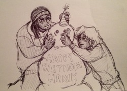 artistefish:  I know Odion/Rishid doesn’t really smile, but if he does smile it’s going to be while making a birthday snowman with his little brother 
