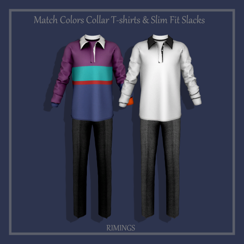 [RIMINGS] Match Colors Collar T-shirts &amp; Slim Fit Slacks - TOP / BOTTOM- NEW MESH- ALL LODS- NOR