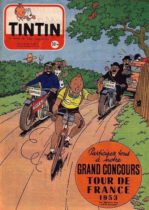 bordjack:  madaboutbike:   Tintin at the Tour De France   Et c’est reparti pour
