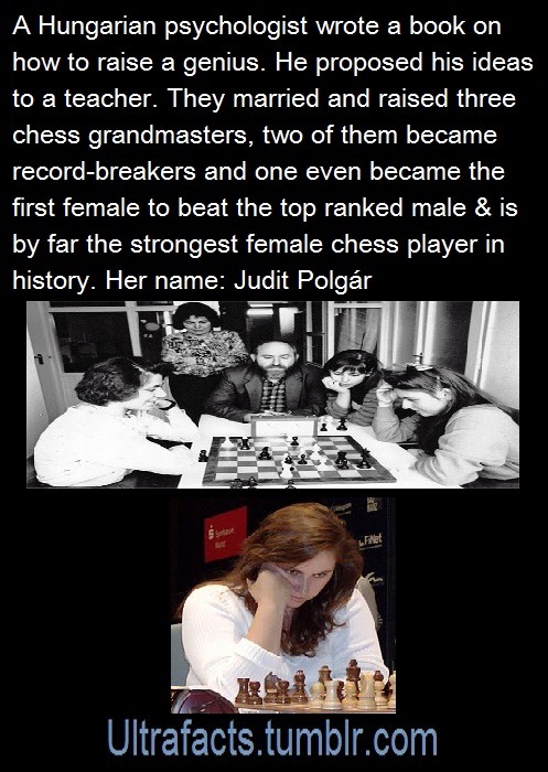 ultrafacts:     Sources & more info: Judit Polgár: [1] [2] Her father László Polgár: [1] [2] [3] Documentary on the family Follow Ultrafacts for more facts    
