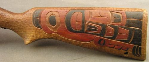 peashooter85:Winchester Cooey Model 39 .22LR bolt action rifle, stock carved by Natives living in Br