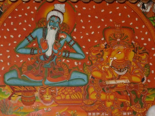 Vyasadeva and Ganesha, mural painting from Kerala