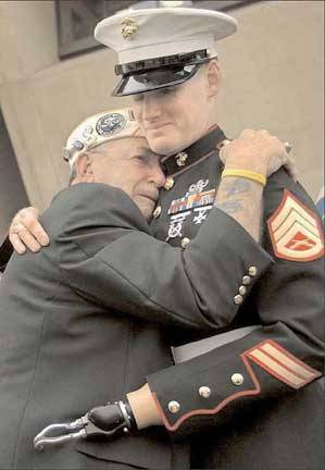 World War II veteran and Pearl Harbor survivor Houston James meets Iraq War veteran Staff Sgt. Mark 