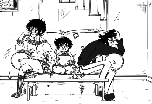 sweet-rabbit:  When Kankri mentioned his parents were going to be out and he was babysitting Karkat, Cronus didn’t think Karkat would actually BE there. (I love when doodles turn halfway decent)