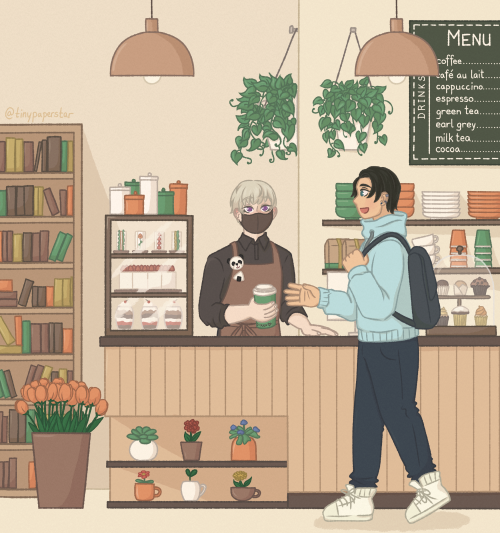tinypaperstar:“One large matcha latte for…. Okkotsu?”A little InuOkko coffee shop