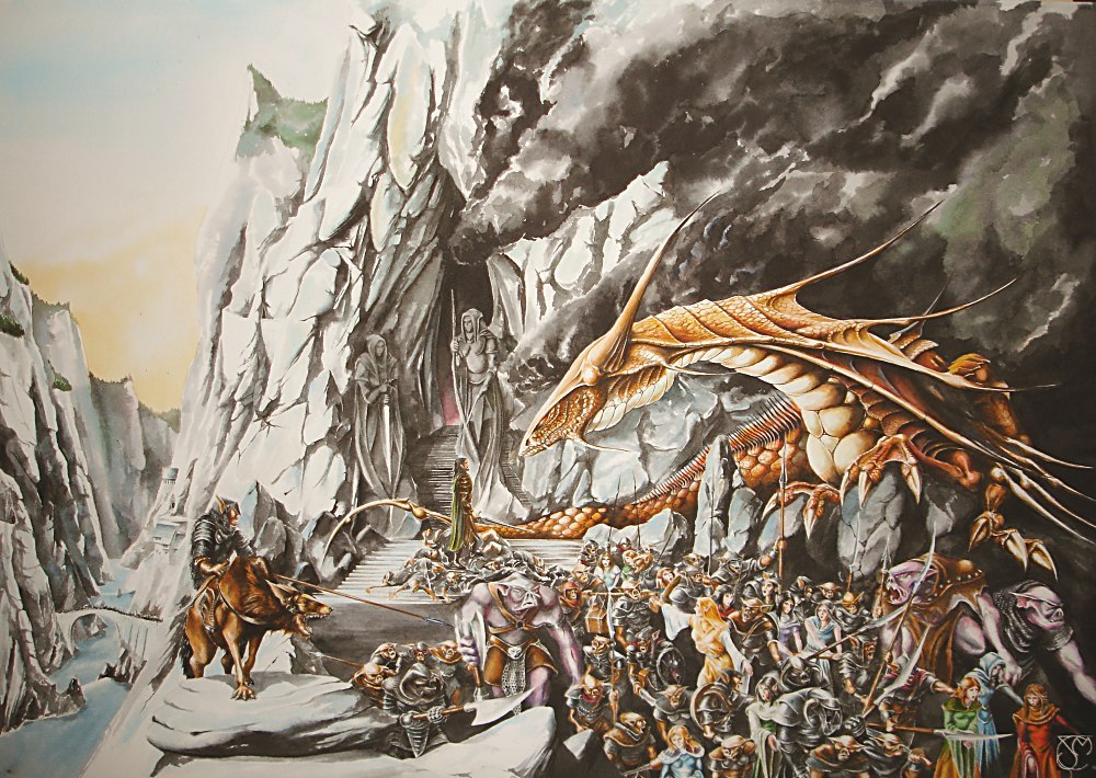 Ashamed to admit I don't remember the specific artist, but here's Turin and  Glaurung : r/TheSilmarillion