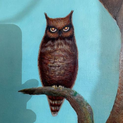 An #owl. Detail of a #painting. The light at the end of the day is always the best light for looking