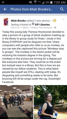 desiremyblack:  karibubbs:  karibubbs:  physiologyfan:  So this happened at my university yesterday, Indiana University of Pennsylvania. Remember this name, Theresa Hryckowian. Boost so everyone in the country knows she’s racist. Boost so she will never