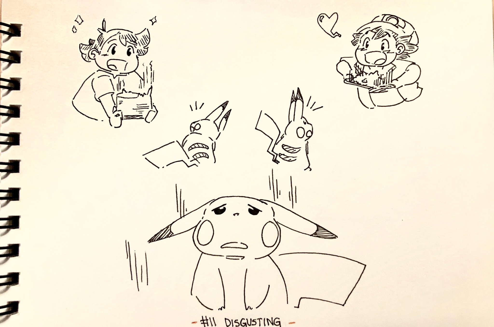 davinaarts:Inktober Day 11: Disgusting~Poor Pikachu, has to try all of Gou and Ash