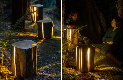 asylum-art-2:  Blind Artist Makes Cracked Log Lamps Bursting With Light  Duncan Meerding D