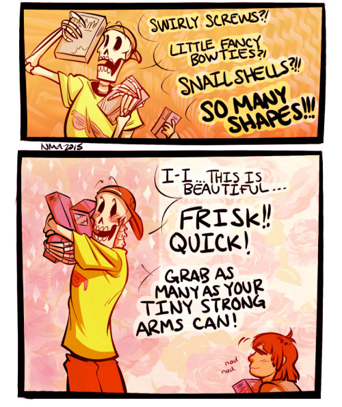 nostalgia-phantom: Skelebros, goatmom and child go grocery shopping and Papyrus discovers the joy of