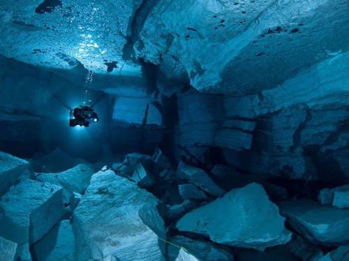 Orda CaveThis stunning image shows Orda Cave, Russia. The worlds longest underwater gypsum cave. The