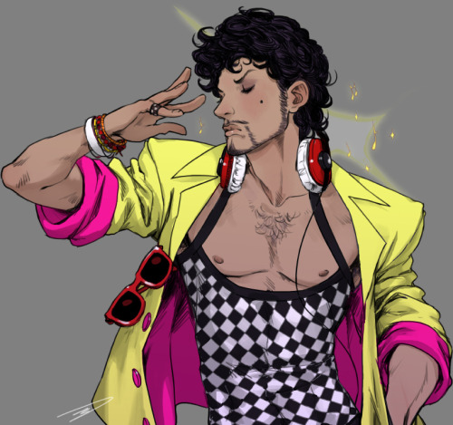 another artwork for Gaia Online’s Impractical Gala CI Joey Fuchsia!! an 80’s rock wizard!! also yes he is Prince but that was not my idea!!!!! Emma!!!!!!