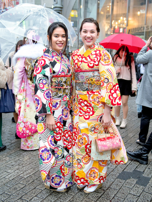 tokyo-fashion: Coming of Age Day in Japan 2018 Posted 50+ pictures of traditional Japanese kimono on the streets of Shibuya, Tokyo on Coming of Age Day 2018. It rained in the afternoon and evening, so couldn’t shoot night time kimono photos this year.