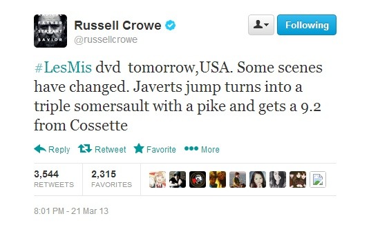 heckyeahrussellcrowe:  My favorite Russell Crowe tweets of 2013 