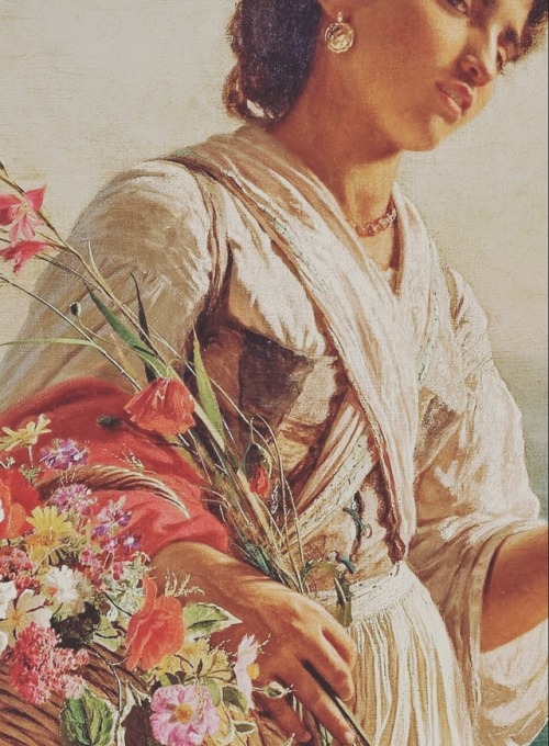 detailedart: Flower Girl, scene from Capri, 1871–1894, by Sophie Anderson(French paintress, 18