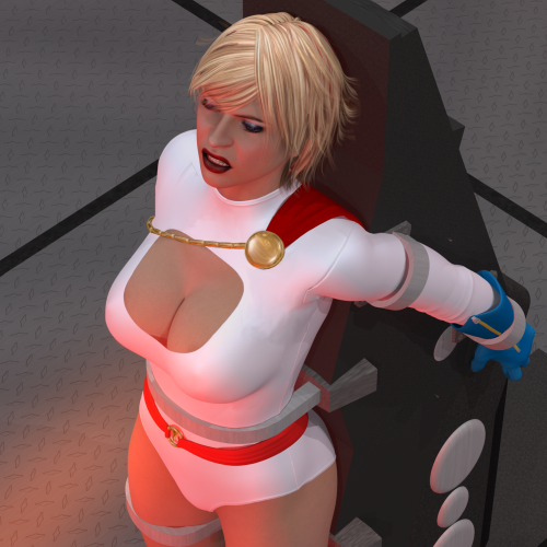 Some more Poser 3d art of me as Power Girl taken prisoner by a supervillain after he defeated me in 