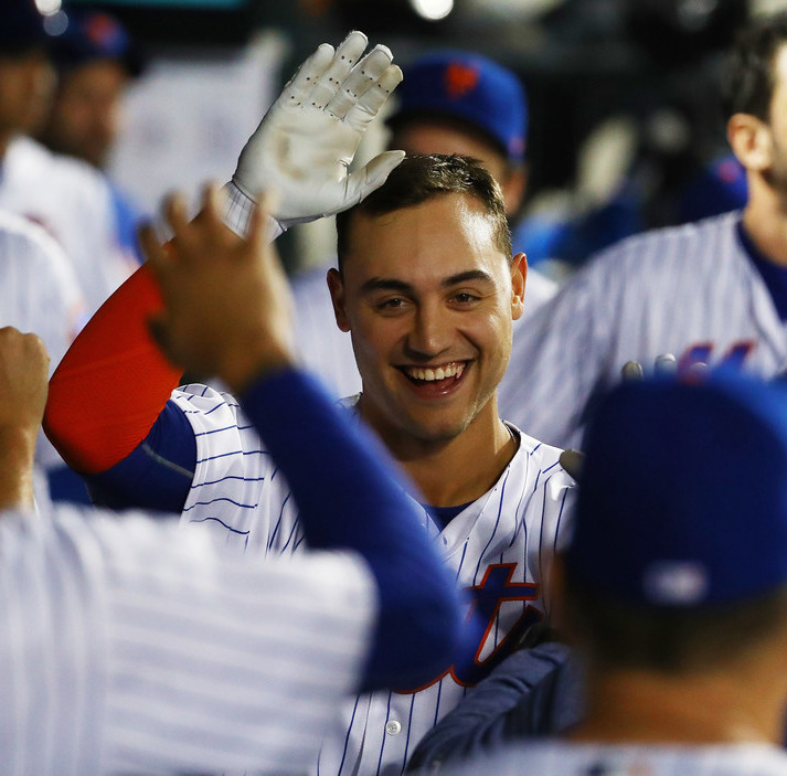 harveydegrom:Michael Conforto of the New York Mets celebrates his fourth inning home