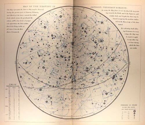 Map of the Heavens in January February &amp; March 19th century illustration c1882