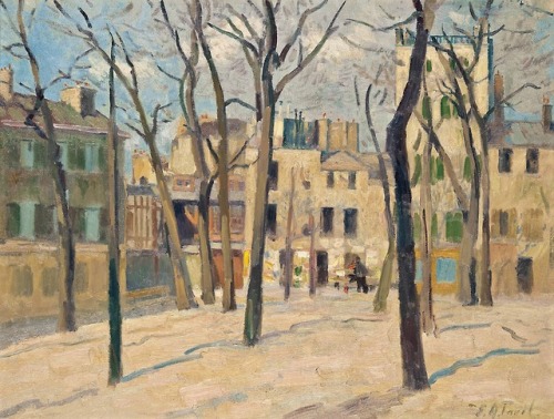 Paris, Place du Tertre à Montmartre in Winter  -   Elie Anatole PavilUkrainian, 1873 - 1948Oil on ca