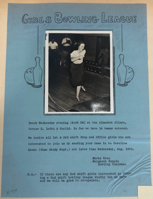 Join the Warner and Swasey girls bowling team today! From the Warner and Swasey World War II Em