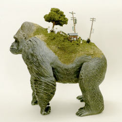 supersonicart:   Maico Akiba’s Small Worlds. Japanese artist Maico Akiba painstakingly creates small worlds or “SEKAI&ldquo; on the backs of found toys that are exotic and extinct creatures.  The what-if basis of the works here is certainly an alluring