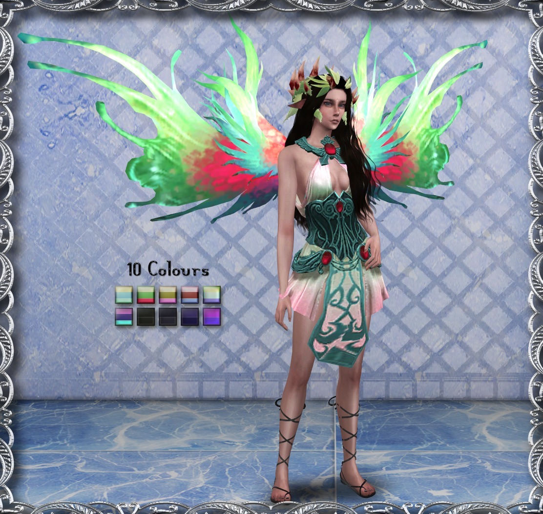 A tribal looking fairy wing set for the sims 4. 10 colors 