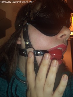 kitten-doll:  submissive-monarch:  casually-collared:  submissive-monarch:  amateurgags:  Is there anyone sexier on Tumblr than submissive-monarch? I doubt it. Here she is modeling a new blindfold and gag set I purchased off of her Amazon wishlist. You