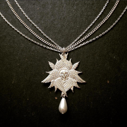 gallerybyzantium:A faux pearl adds a touch of glamour to our sterling silver Angelic Seraph Medallio