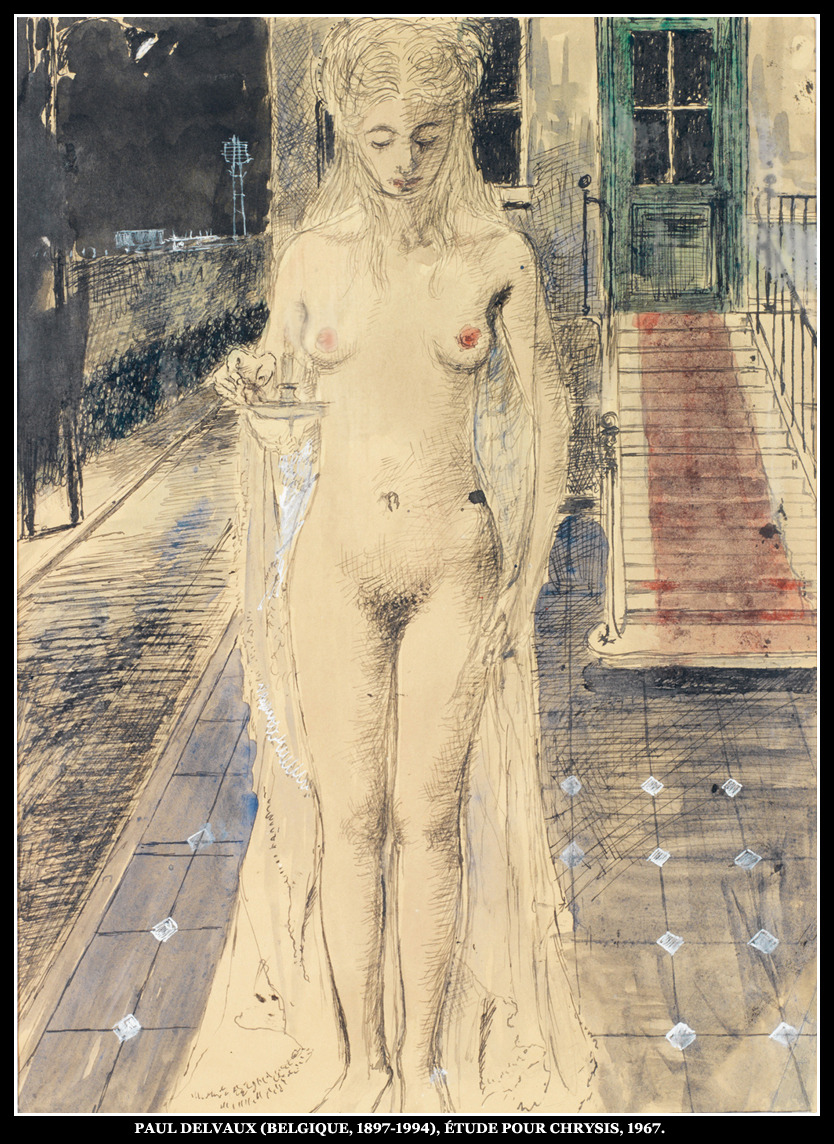 adhemarpo:  Paul Delvaux (Belge, 1897-1994) - Étude pour Chrysis (1967)