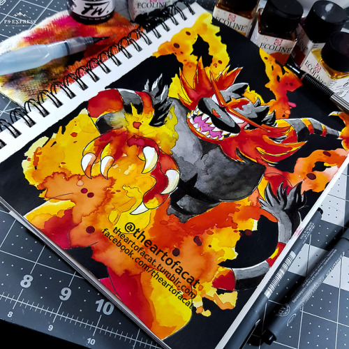 Incineroar Joins the Battle! Watercolor sketch.By: Gato. Tumblr | Instagram | Facebook | EtsyFinally