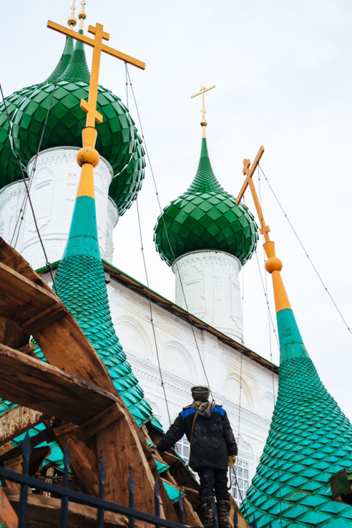 Reconstruction of church domes in Levashovo, Yaroslavskaya obl// The Resurrection Church, 