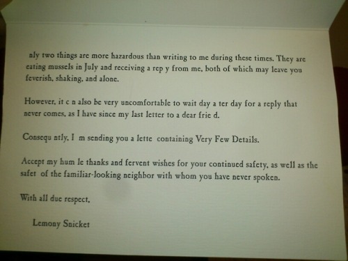 frenchtugboat: bowieonthebelafonte: When i was 10, I sent a letter to Lemony Snicket. I didn’t