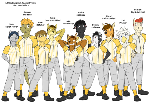 Here’s a furry anime baseball team from a small town.  I had fun designing these guys.
