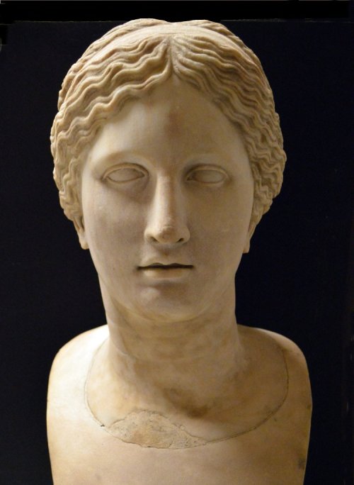 via-appia: Marble bust of a young goddess, possibly Aphrodite Roman, 30 BC - 100 AD (copy of a Greek