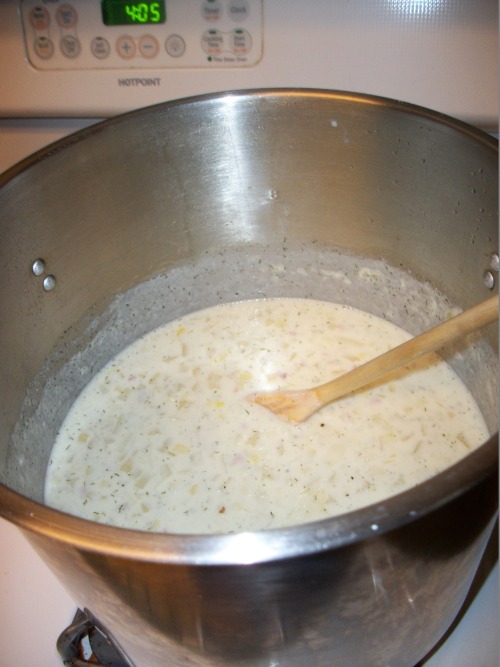 Cooking a batch of homemade potato leek soup for our dinner. My hubby asked for it specially &