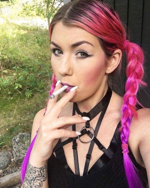 Fuck me hot. Lipstick rose. With hot pigtails. Oh my grab onto those. Drag that cigarette hard