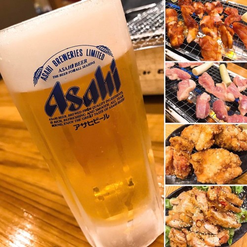 鶏の網焼き、地鶏屋で乾杯( °_° )ﾉ #地鶏屋 #ビール # (地鶏屋)