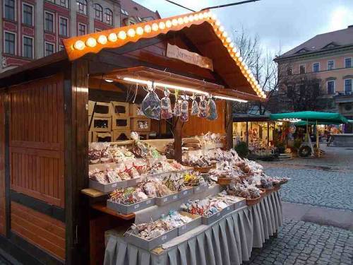 Merchandise offered during Christmas market 2021 in the city Wroclaw, Poland.