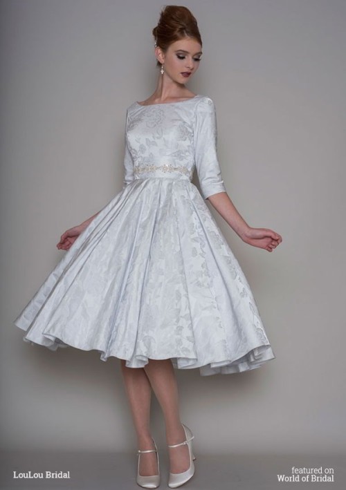 worldofbridal: LouLou Bridal 2016 Vintage inspired tea length brocade dress with full pleated circul