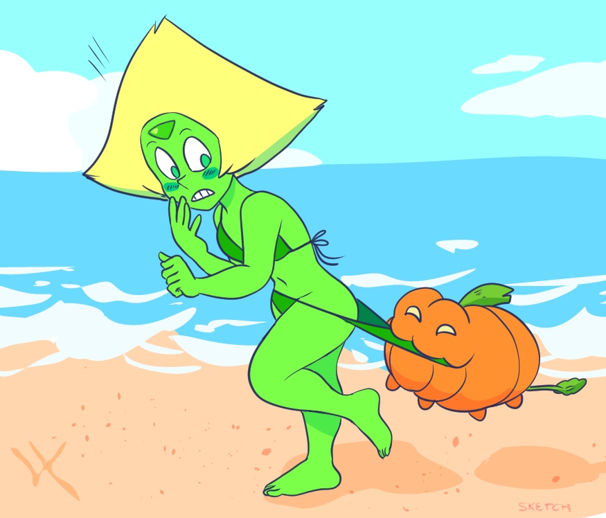 sketchapod: month of Peridot - day 4  pumpkin, no! pumpkin, yeess.  pumpkin knows