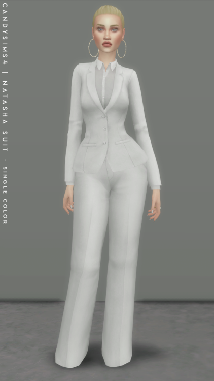 candysims4:NATASHA SUITA two piece outfit that comes with a blazer and pants matching colors.You can