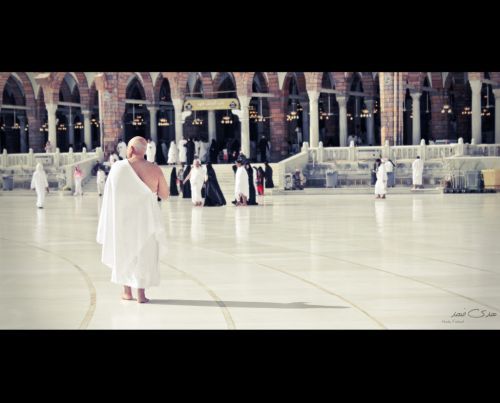 islamic-art-and-quotes:  Cinematic Photo of Elderly Pilgrim at Masjid al-Haram From the Collection: 