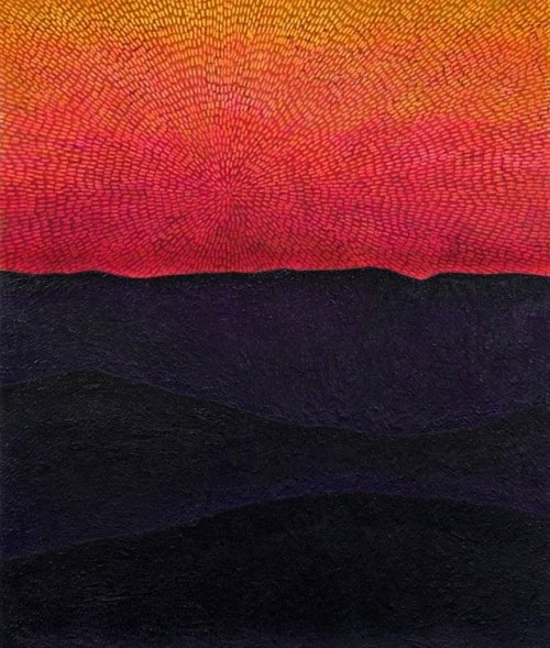 lilithsplace:  Force of Instinct (Painted Universe Mandala SF #1G, Sunset Sky, Black-Purple Mountains, Natural Ground), 2017-18Jennifer Guidi (b. 1972), sand, acrylic and oil on linen, source:  