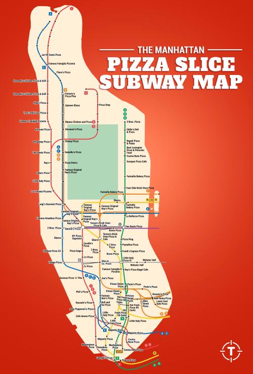 mapsontheweb:  The Manhattan Pizza Slice Subway Map