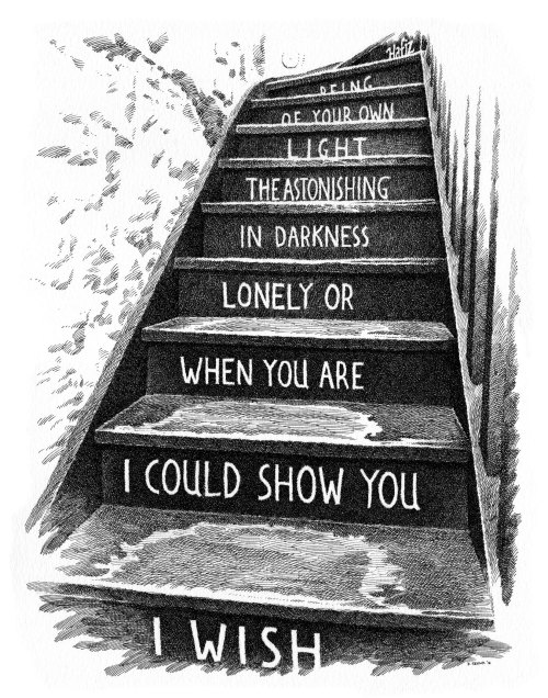 Poem by Hafiz. Stairs from Shakespeare &amp; Company bookstore in Paris. Ink on watercolor paper
