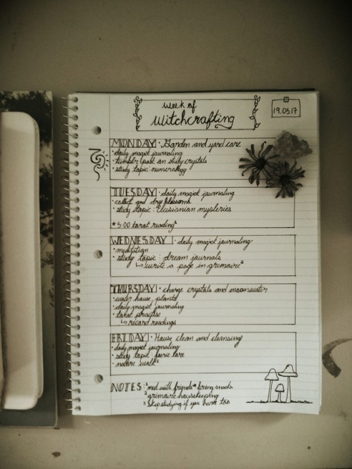 witchcraftstudyblr: “My Week of Witchcrafting” This is one of my weekly planner spreads. I plan my w