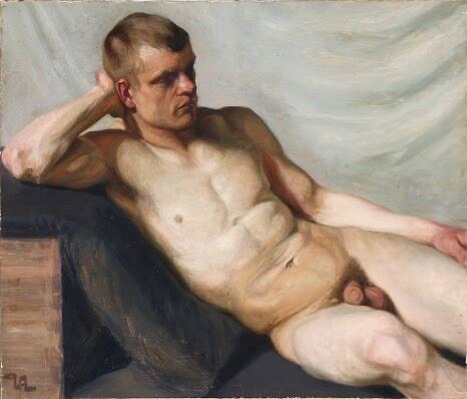 antonio-m:‘Reclining Male Nude’, by Andersen Valdemar (1875-1928). Danish painter, illustrator, graphic designer and decorative artist.  oil on canvas