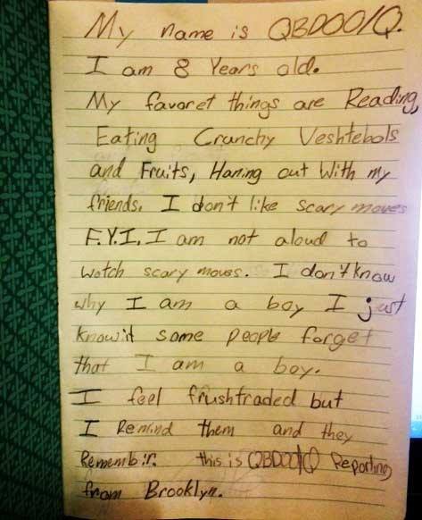 alloutorg:  An 8 year old boy from Brooklyn wrote the best note about being trans.